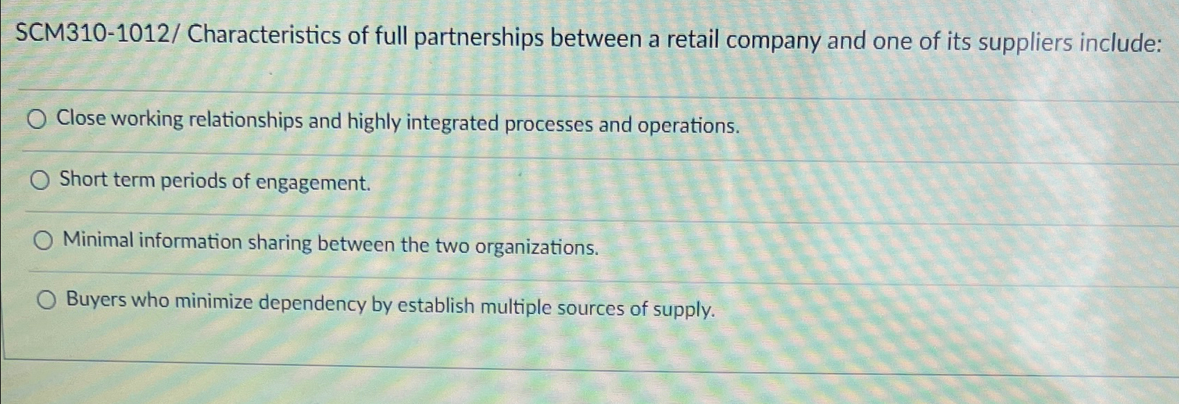  SCM310-1012/ Characteristics of full partnerships between a retail company and one