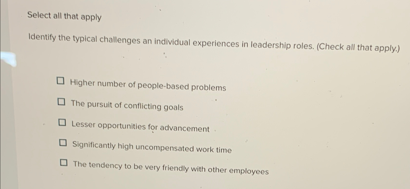  Select all that apply Identify the typical challenges an individual experiences