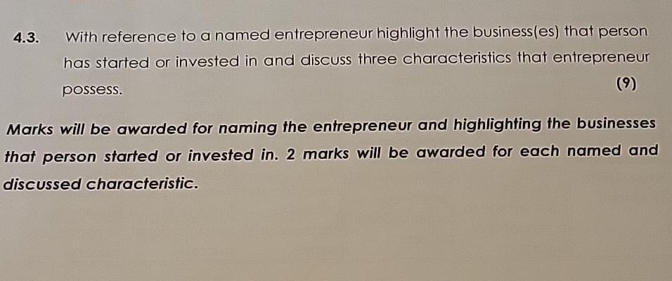  4.3. With reference to a named entrepreneur highlight the business(es) that