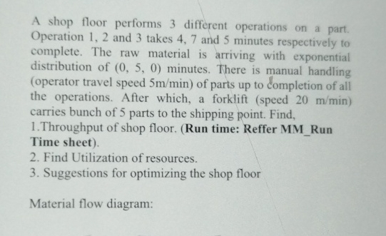  A shop floor performs 3 different operations on a part. Operation