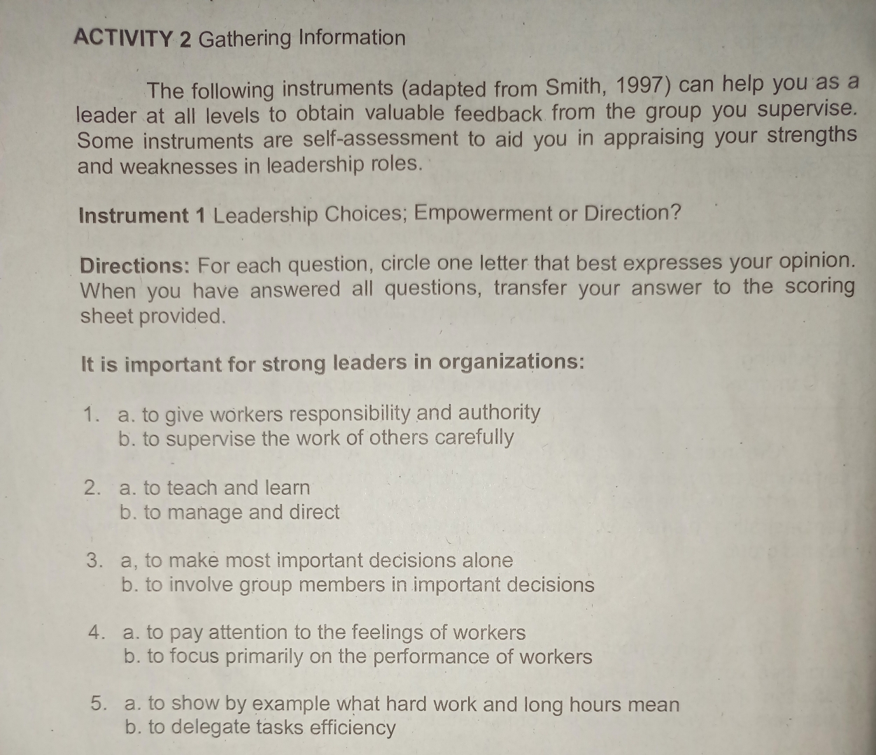  ACTIVITY 2 Gathering Information The following instruments (adapted from Smith, 1997)