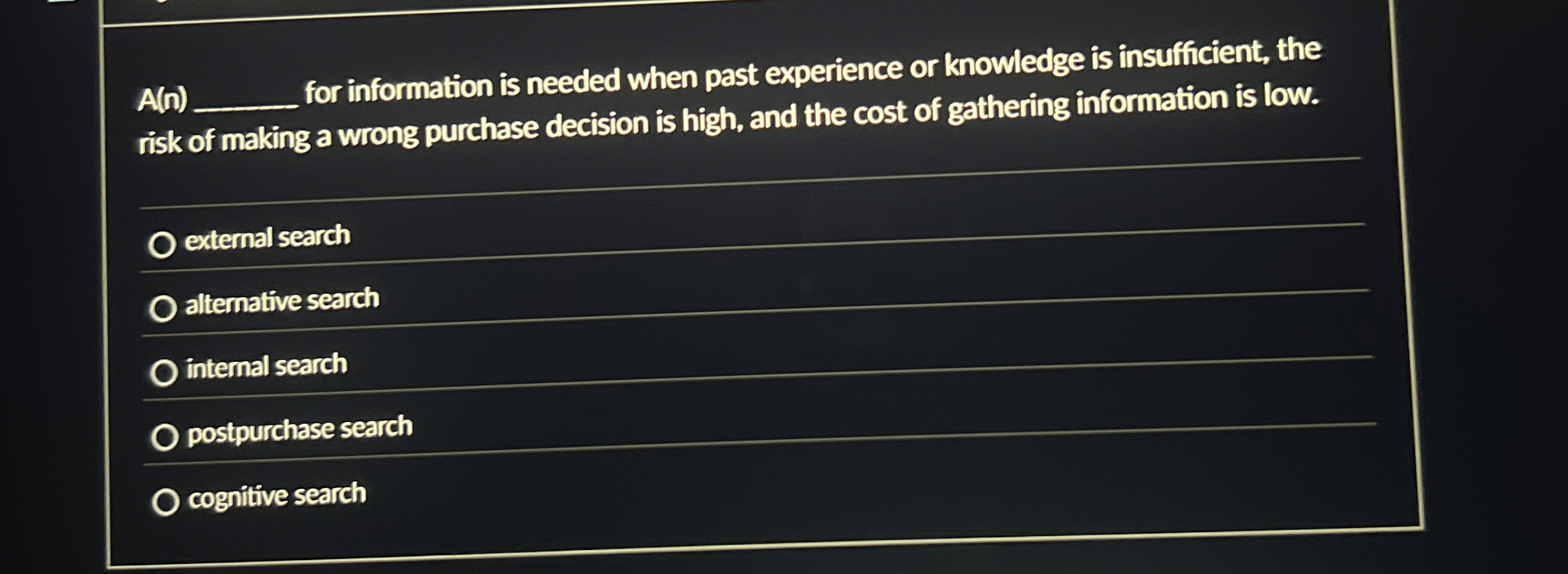  A(n) for information is needed when past experience or knowledge is