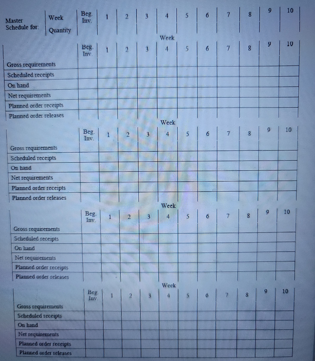  Material Requirements Planning Assignment The following table lists the components needed