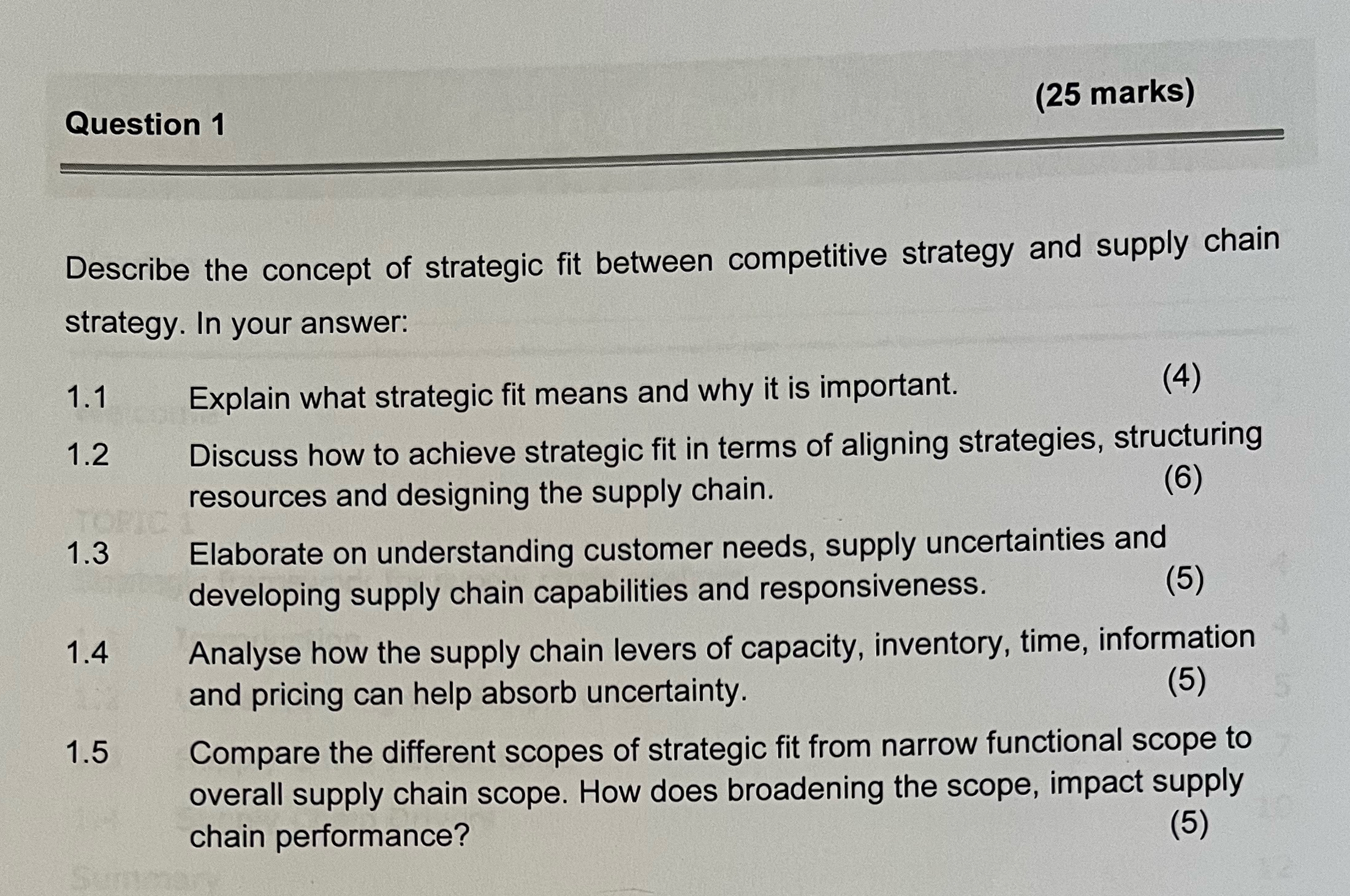  Question 1 (25 marks) Describe the concept of strategic fit between