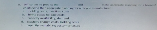  Difficulties to predict the and q, make aggregate planning, for a