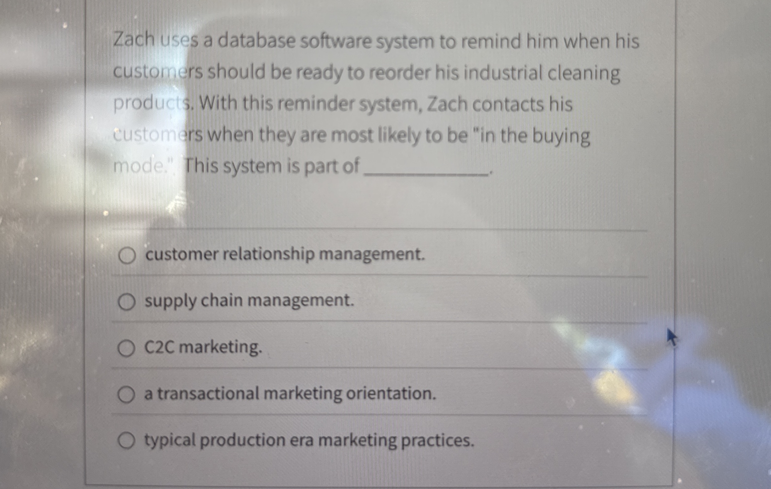  Zach uses a database software system to remind him when his