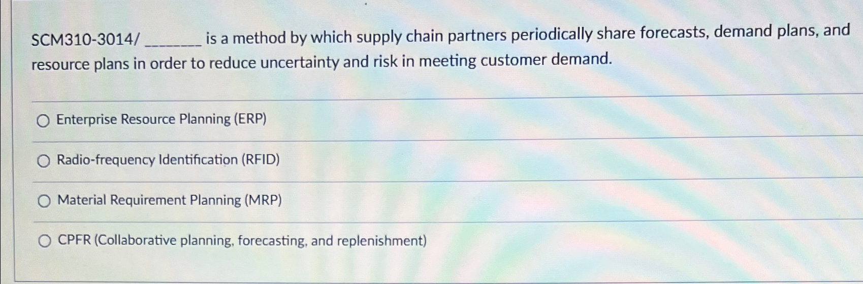  SCM310-3014/q, is a method by which supply chain partners periodically share