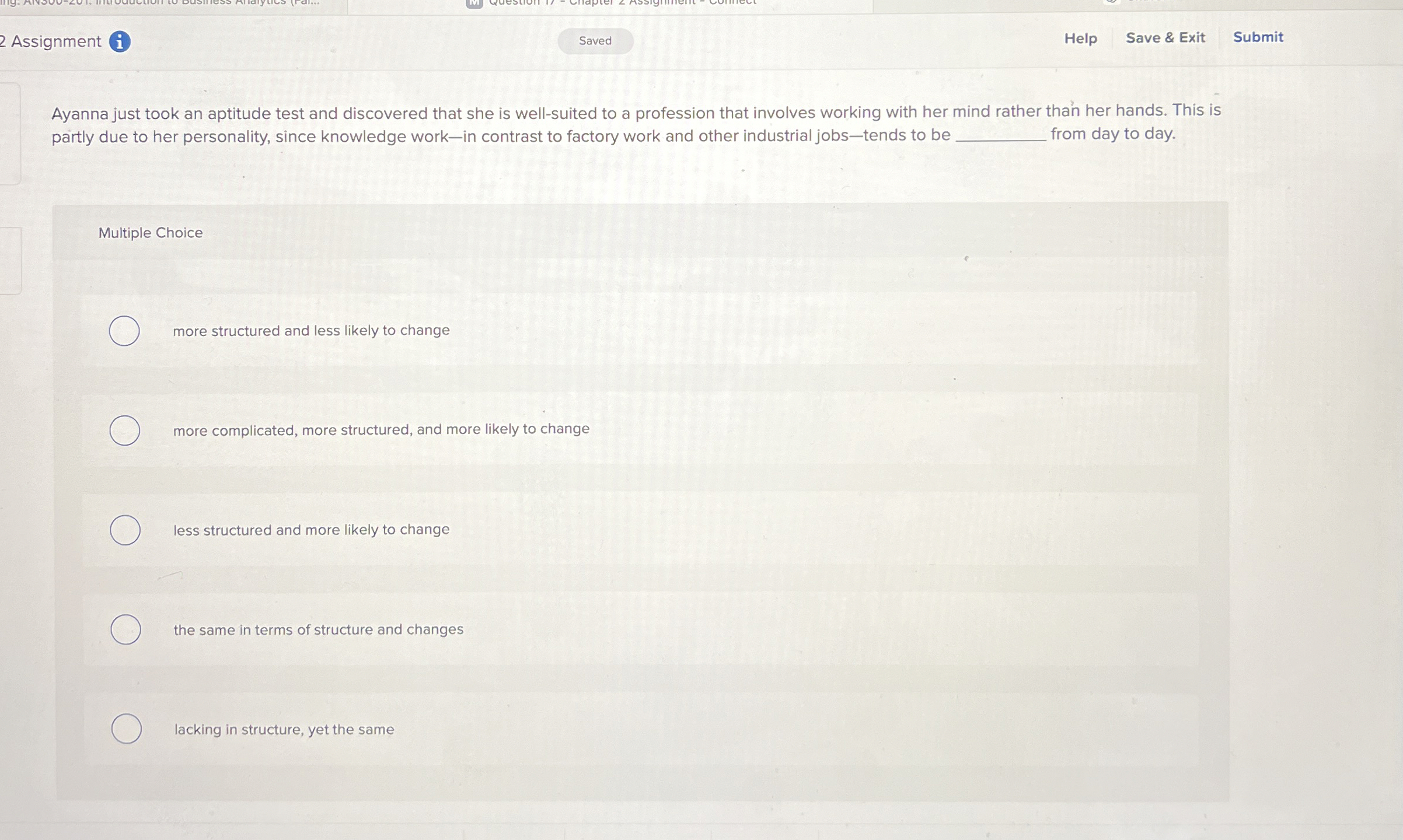  2 Assignment 1 Help Save & Exit Submit Ayanna just took