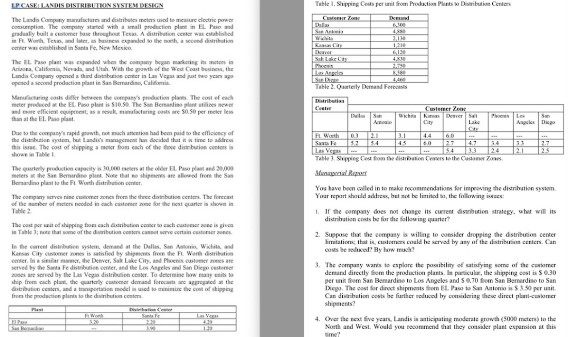  LP CASE: LANDIS DISTRIBUTION SYSTEM DESIGN(PLEASE ANSWER 1-3) The Landis Company