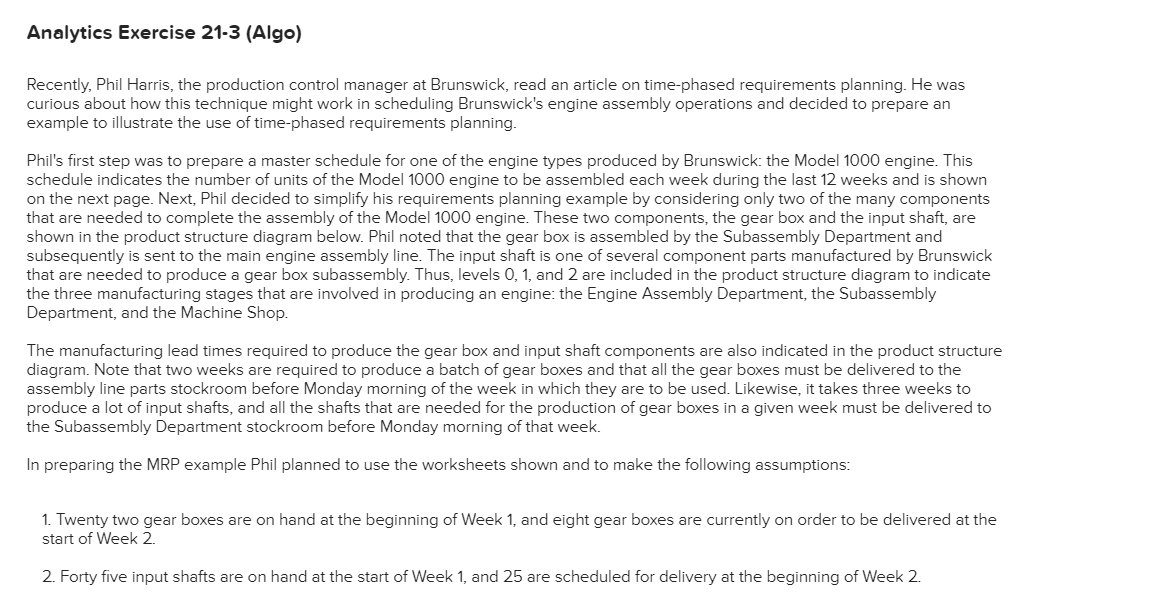  Analytics Exercise 21-3(Algo) Recently, Phil Harris, the production control manager at