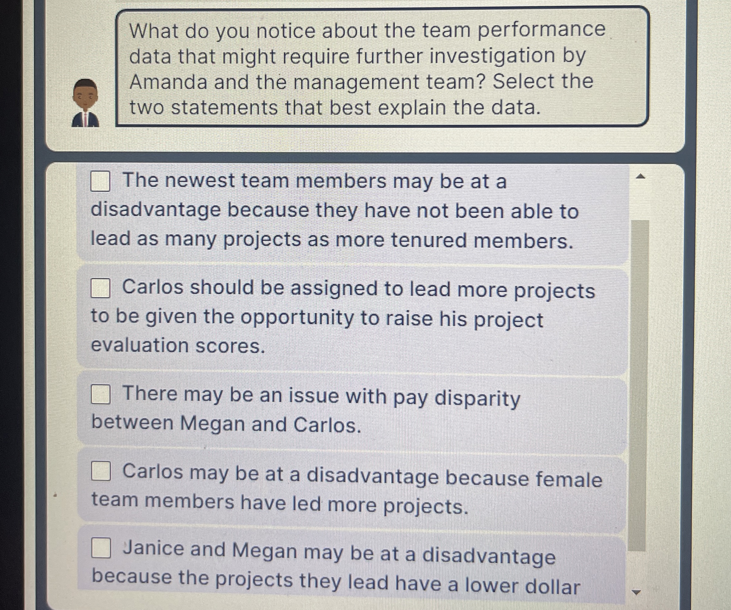  What do you notice about the team performance data that might