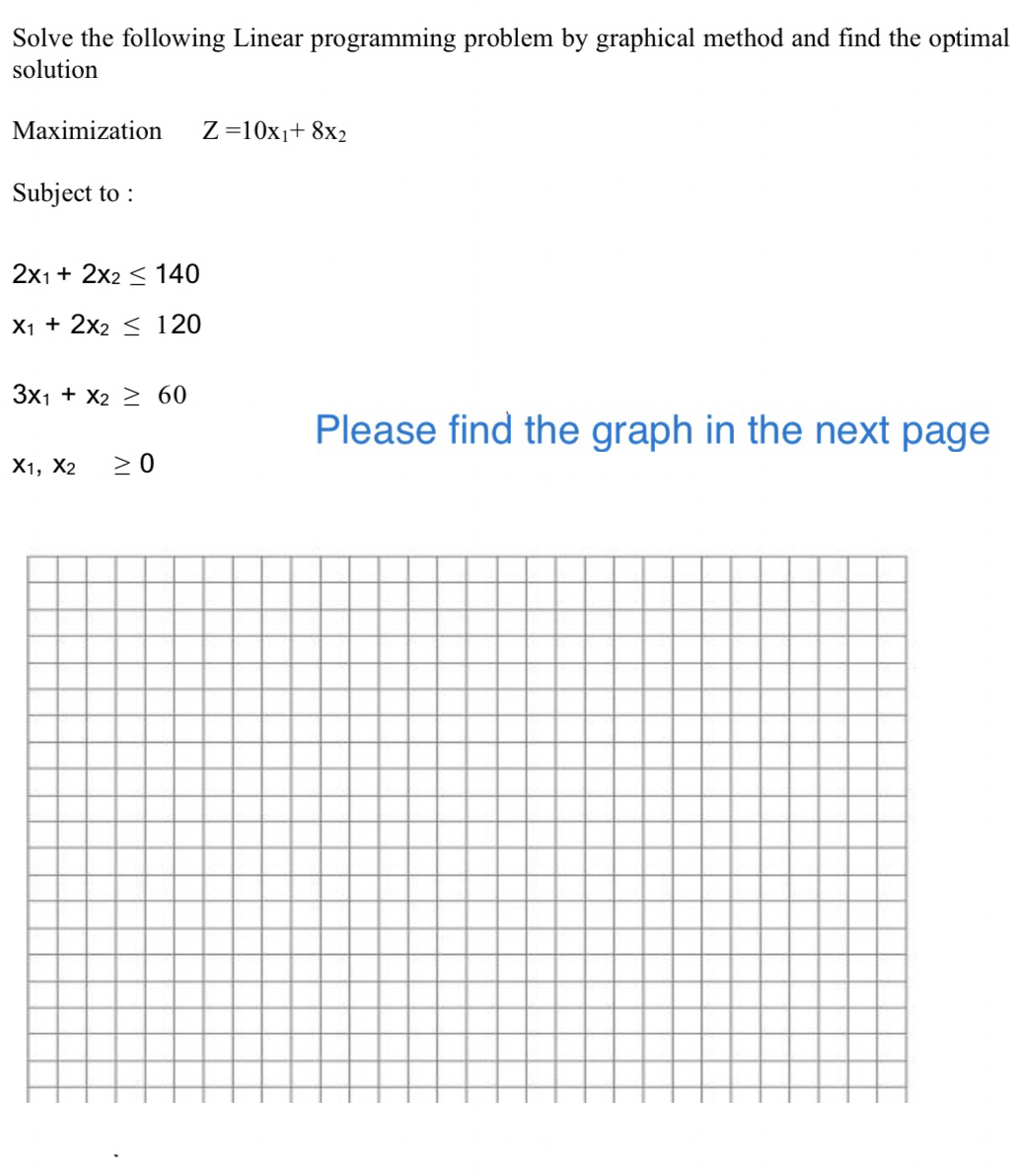  Solve the following Linear programming problem by graphical method and find