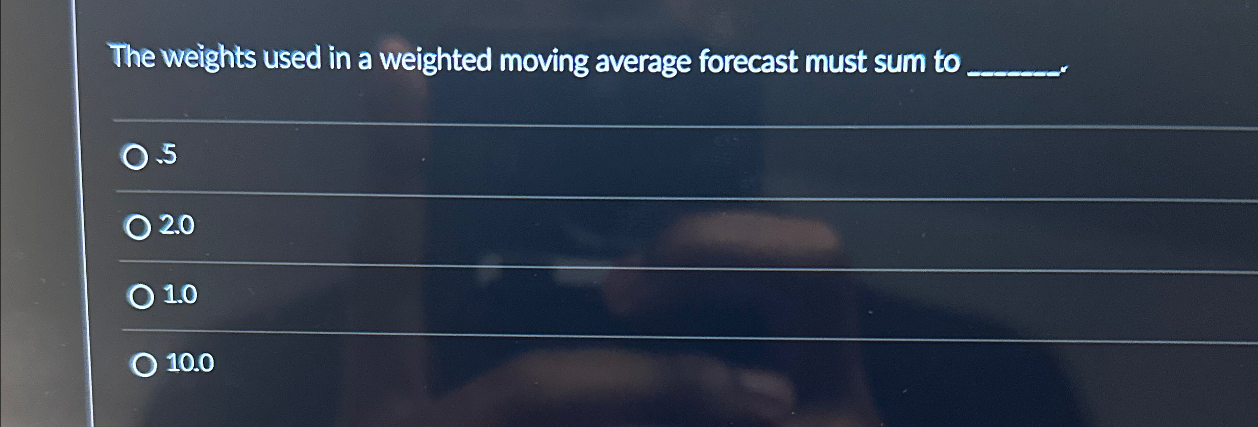 The weights used in a weighted moving average forecast must sum