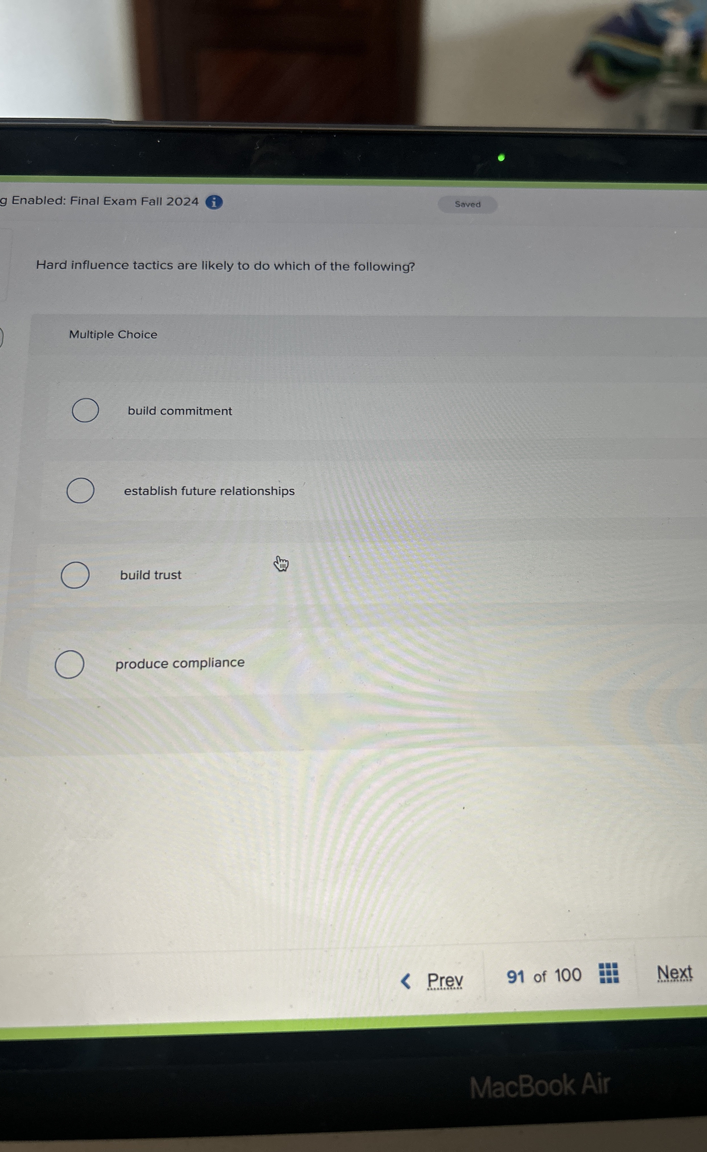  g Enabled: Final Exam Fall 2024 (i) Hard influence tactics are