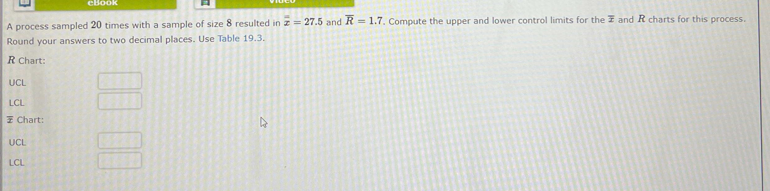  A process sampled 20 times with a sample of size 8