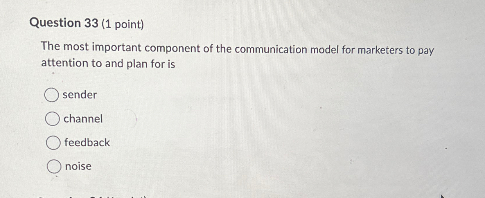  Question 33(1 point) The most important component of the communication model