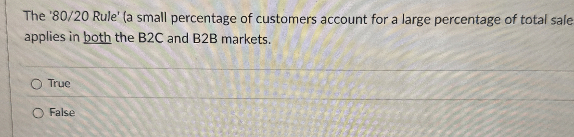  The '80/20 Rule' (a small percentage of customers account for a