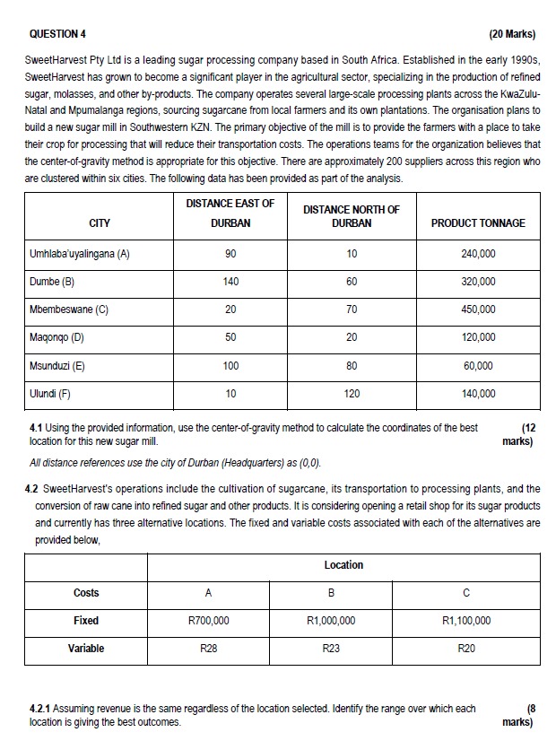  QUESTION 4 SweetHarvest Pty Ltd is a leading sugar processing company