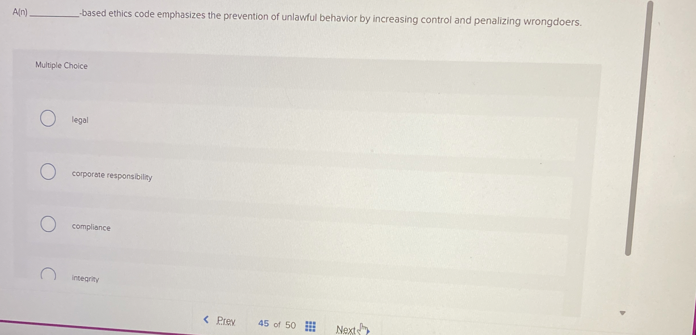  based ethics code emphasizes the prevention of unlawful behavior by increasing