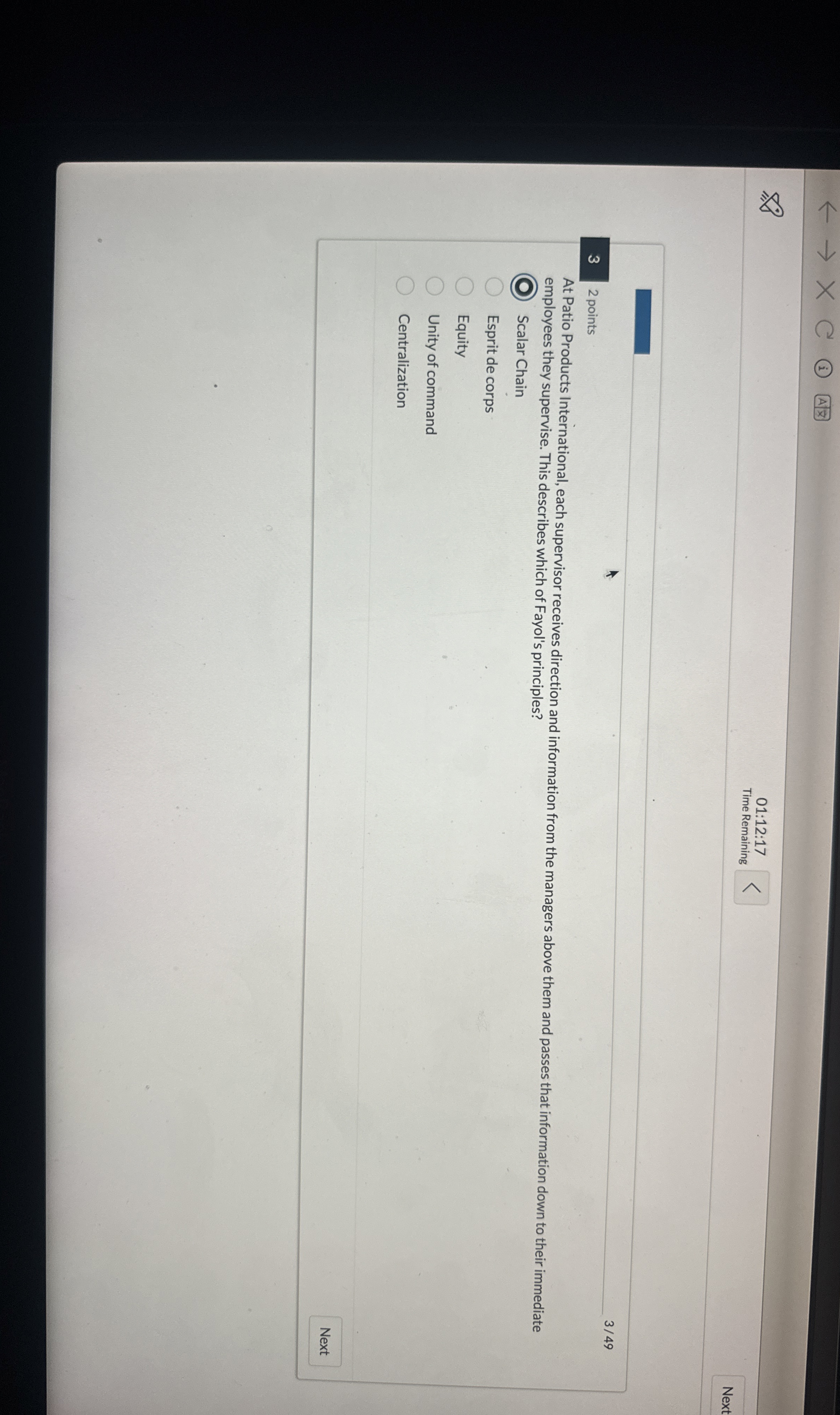  01:12:17 Time Remaining Next 3 2 points At Patio Products International,