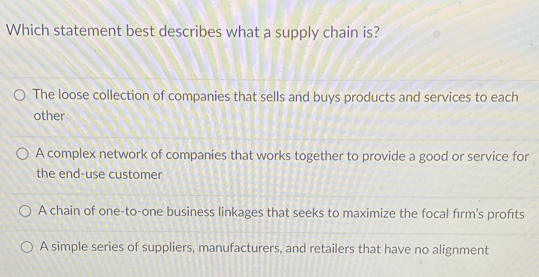  Which statement best describes what a supply chain is? The loose