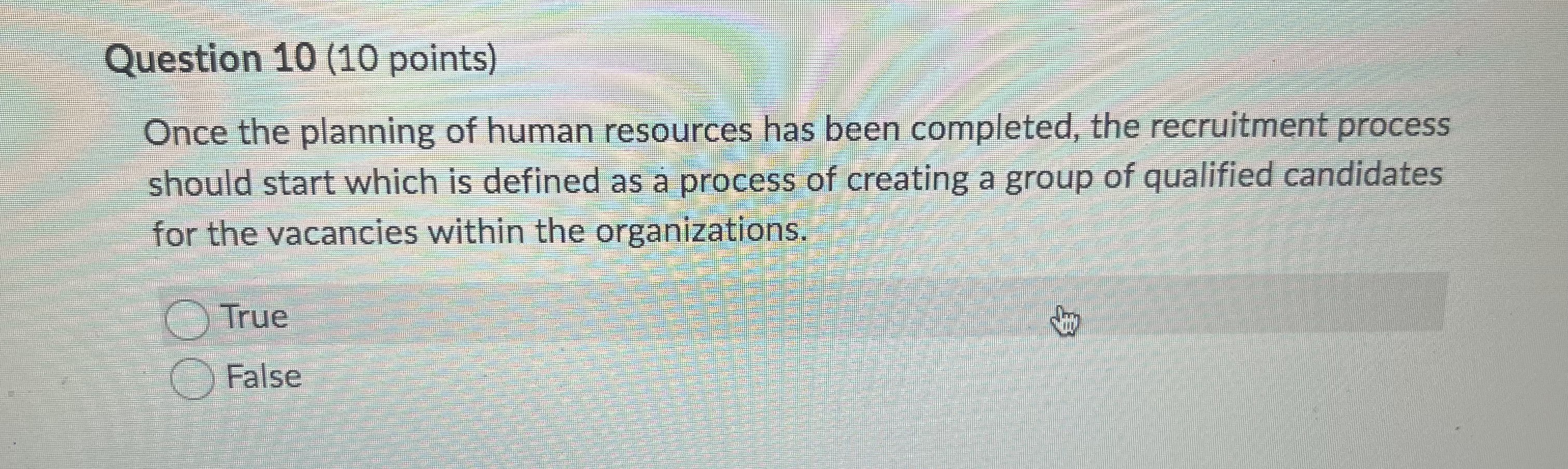  Question 10(10 points) Once the planning of human resources has been