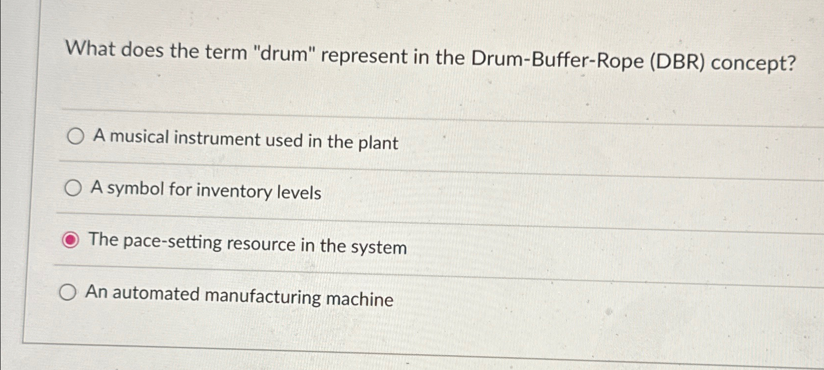  What does the term "drum" represent in the Drum-Buffer-Rope (DBR) concept?