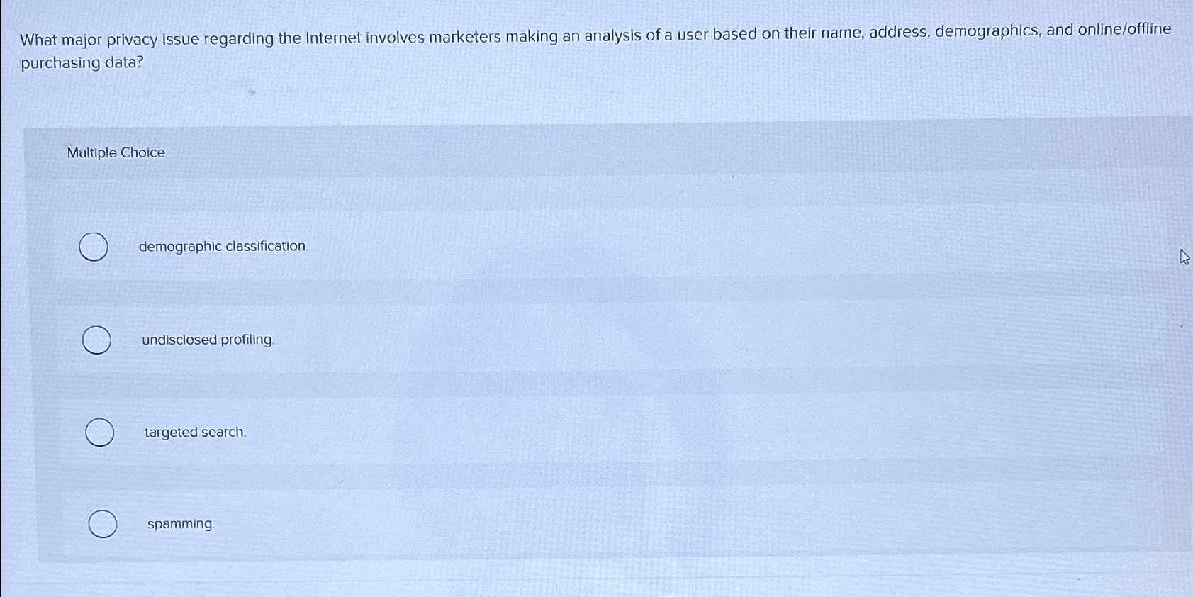  What major privacy issue regarding the Internet involves marketers making an