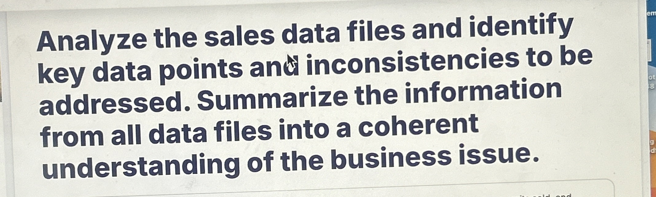  Analyze the sales data files and identify key data points and