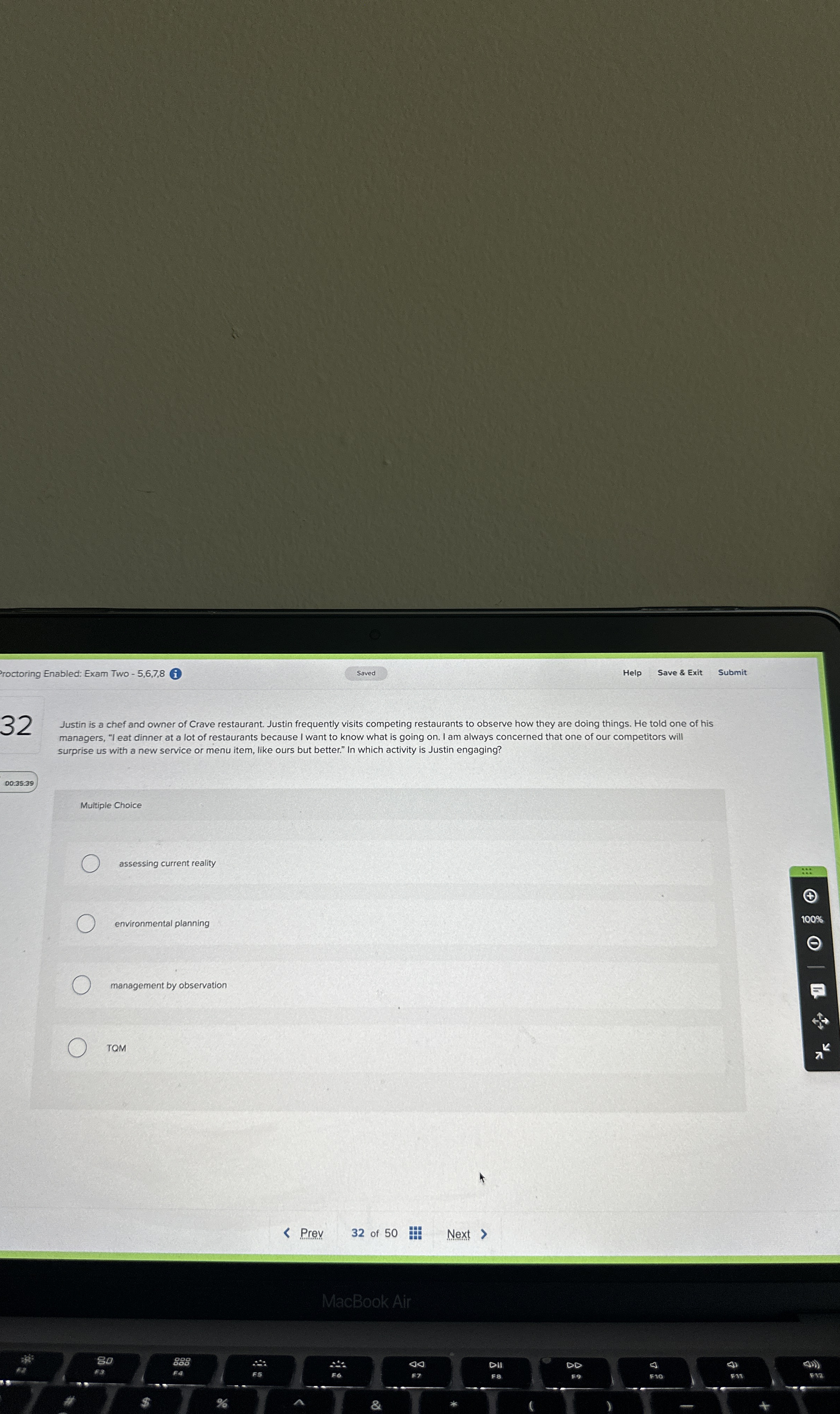  roctoring Enabled: Exam Two -5,6,7,8 Saved Help Save & Exit Submit