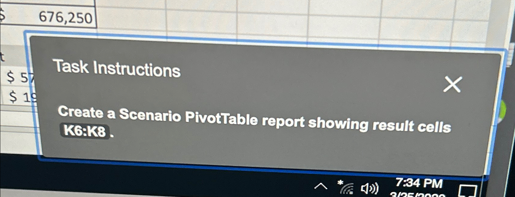  676,250 Task Instructions Greate a Scenario Pivotrable report showing result cells