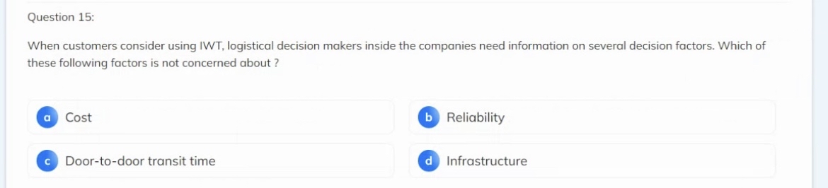  Question 15: When customers consider using IWT, logistical decision makers inside