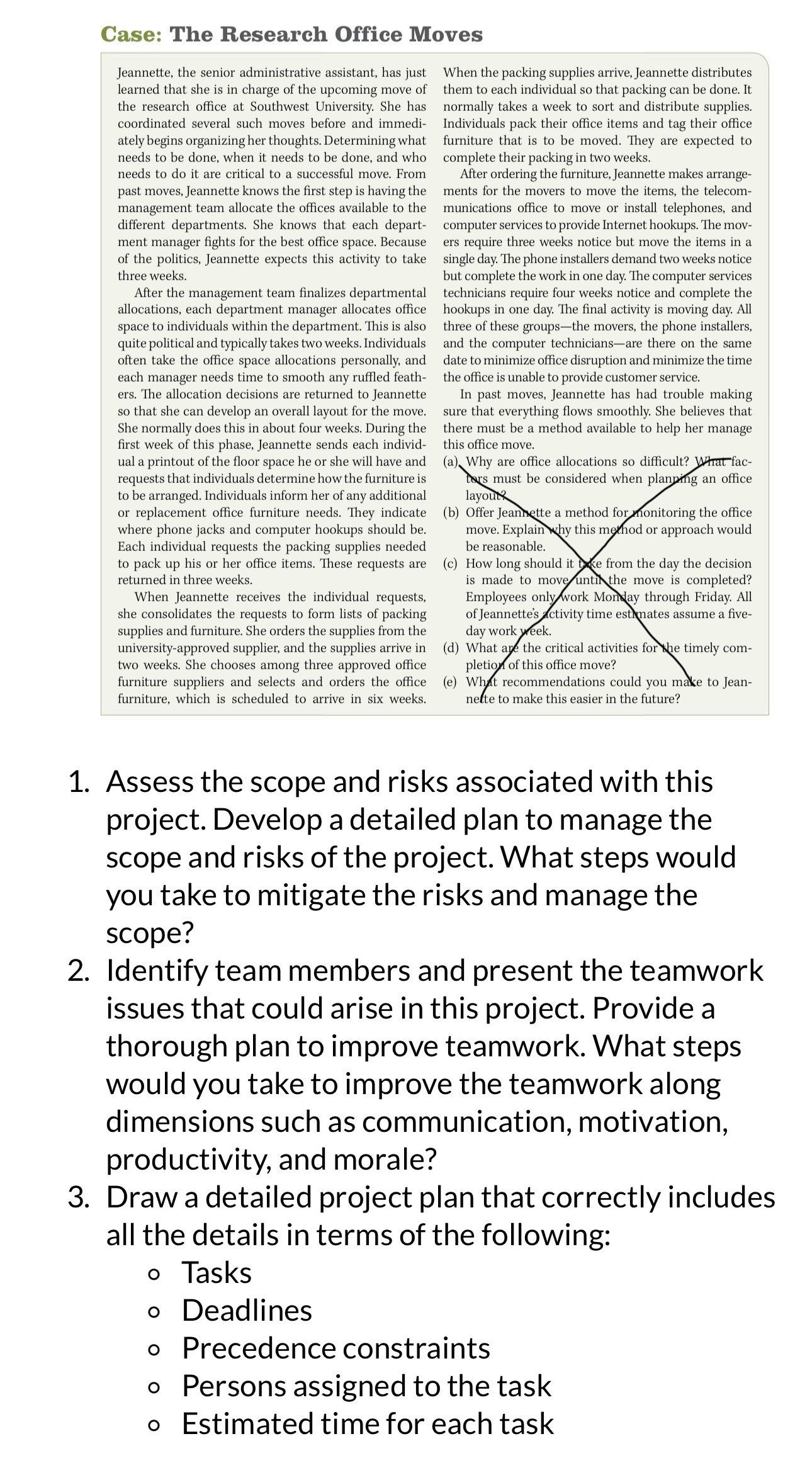  1. Assess the scope and risks associated with this project. Develop