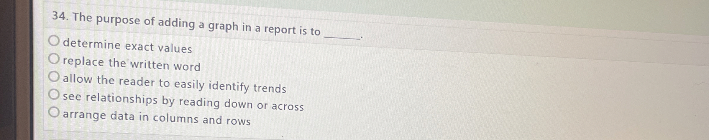  The purpose of adding a graph in a report is to