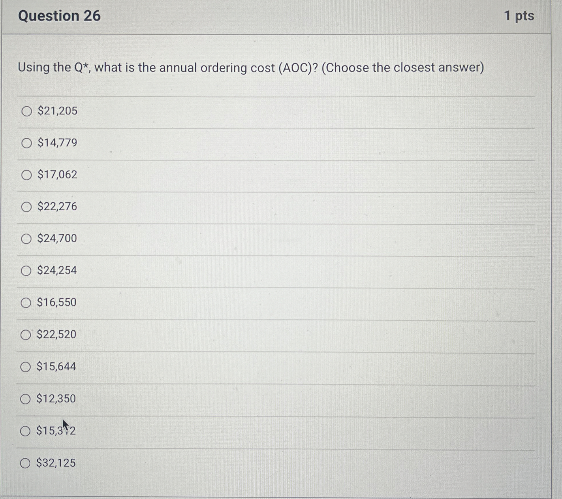  Question 26 1 pts Using the Q***, what is the annual