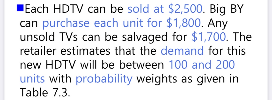  Each HDTV can be sold at $2,500. Big BY can purchase