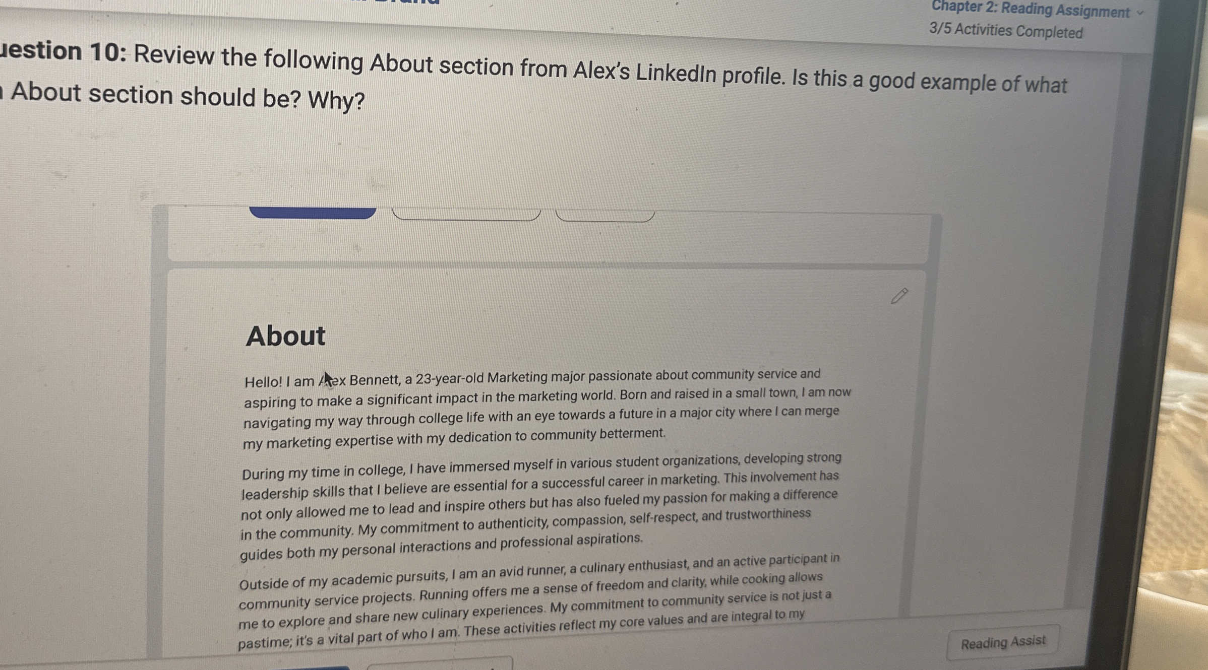  Chapter 2: Reading Assignment 3/5 Activities Completed 10: Review the following