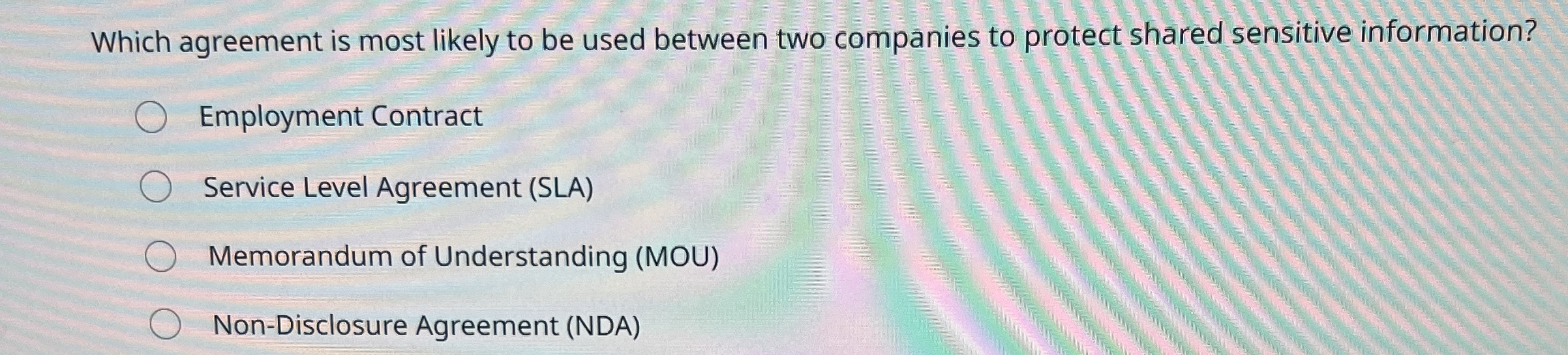  Which agreement is most likely to be used between two companies