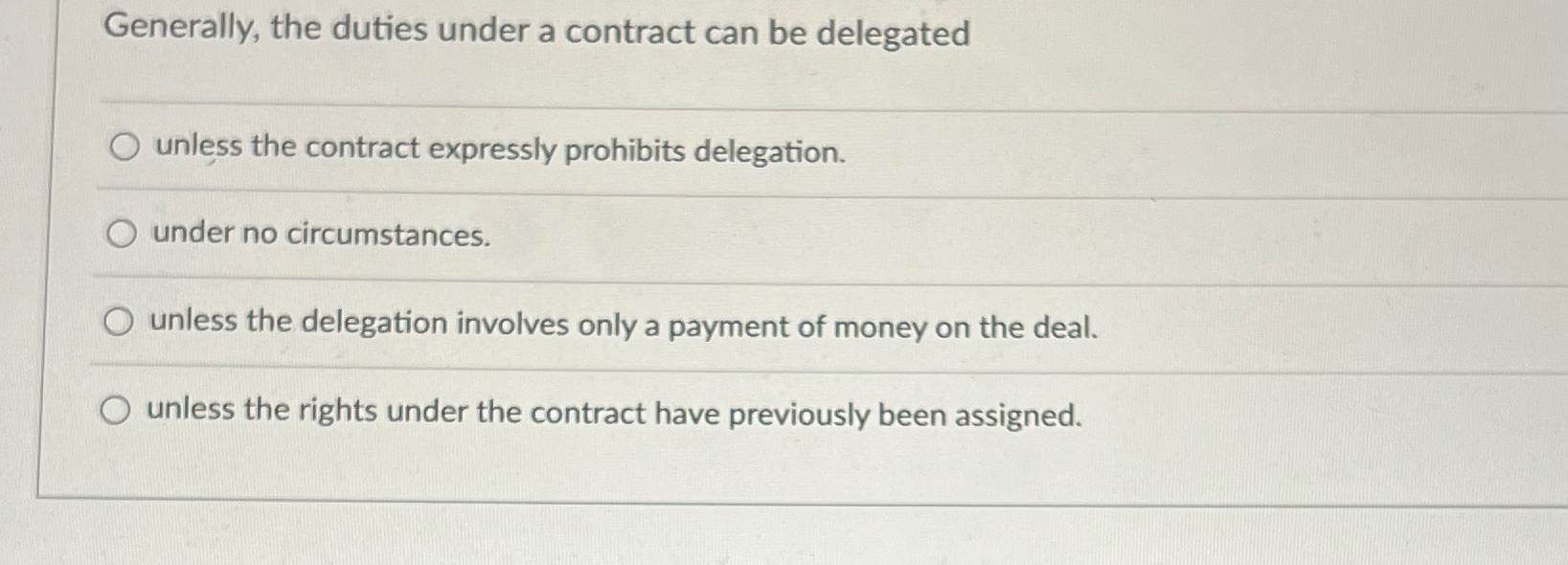  Generally, the duties under a contract can be delegated unless the