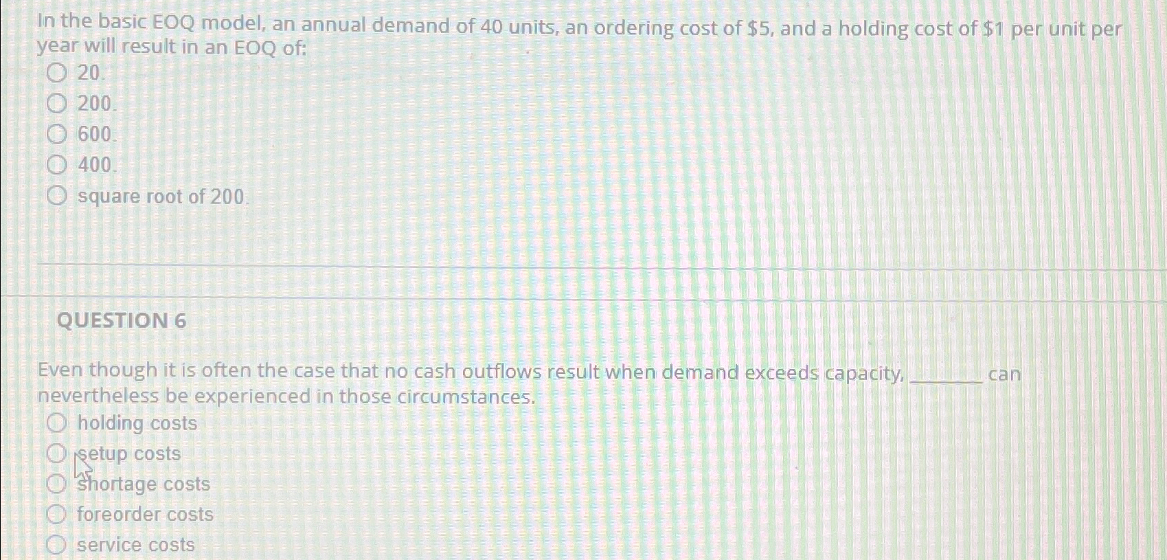  In the basic EOQ model, an annual demand of 40 units,