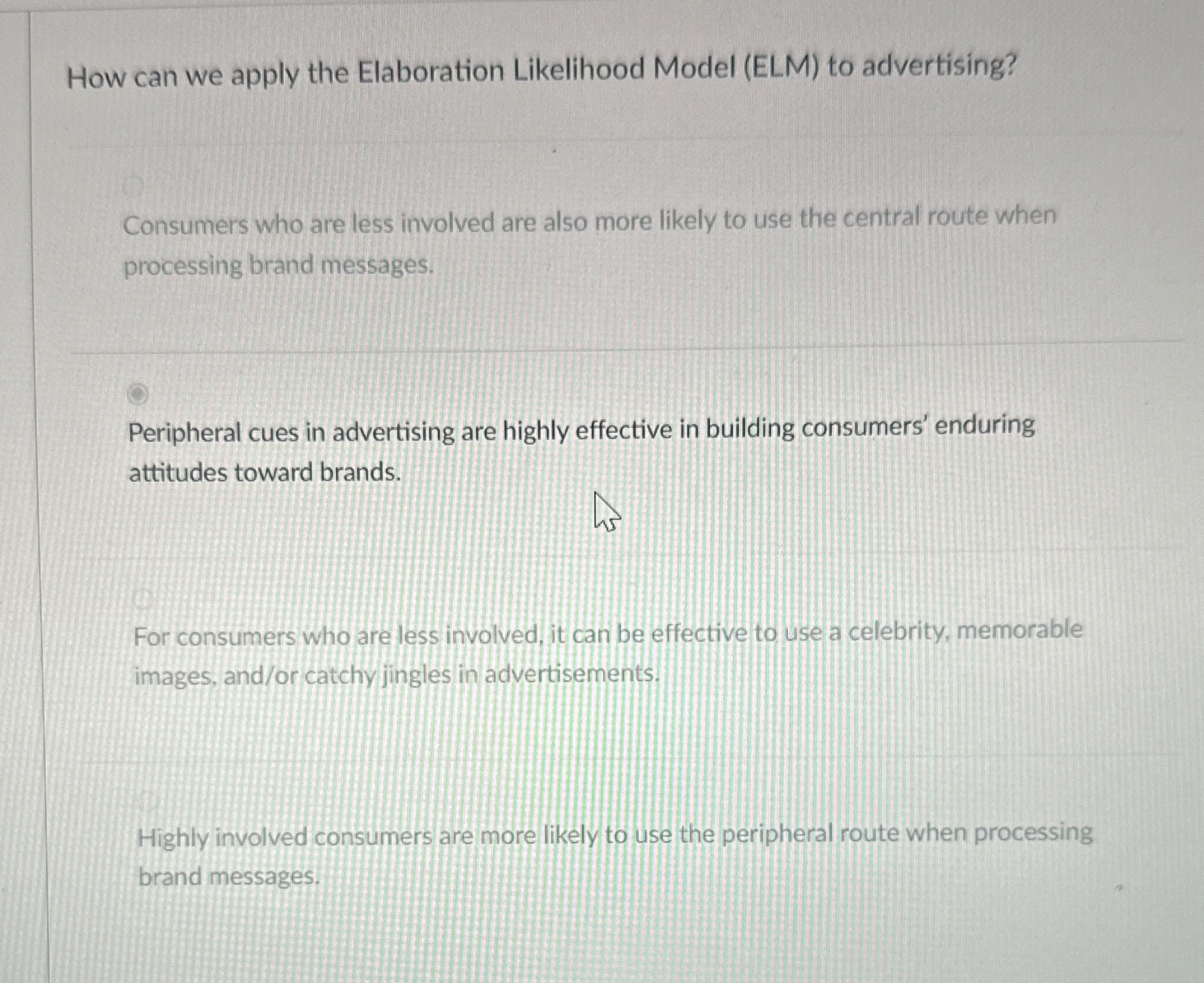 How can we apply the Elaboration Likelihood Model (ELM) to advertising?