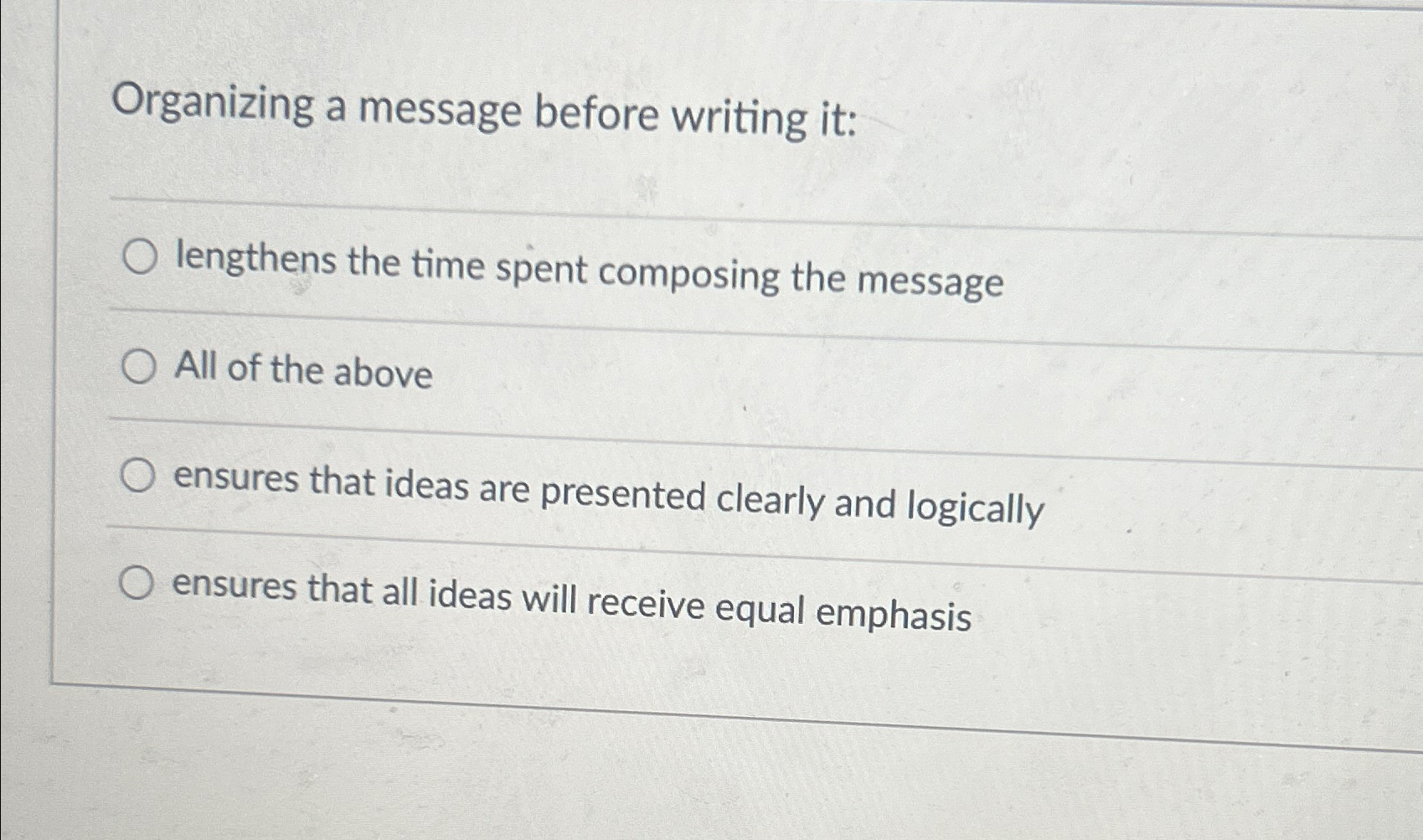  Organizing a message before writing it: lengthens the time spent composing
