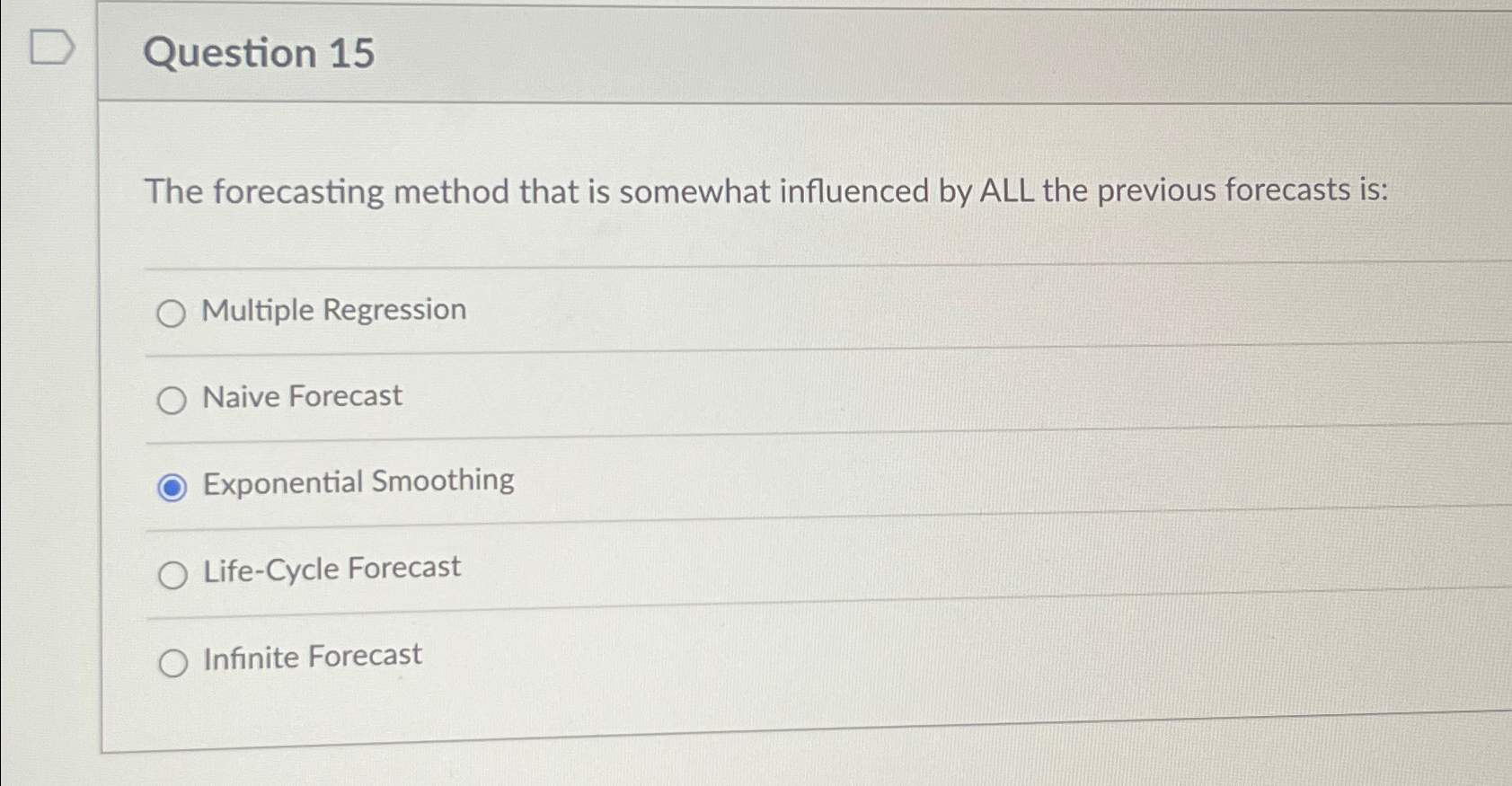  Question 15 The forecasting method that is somewhat influenced by ALL