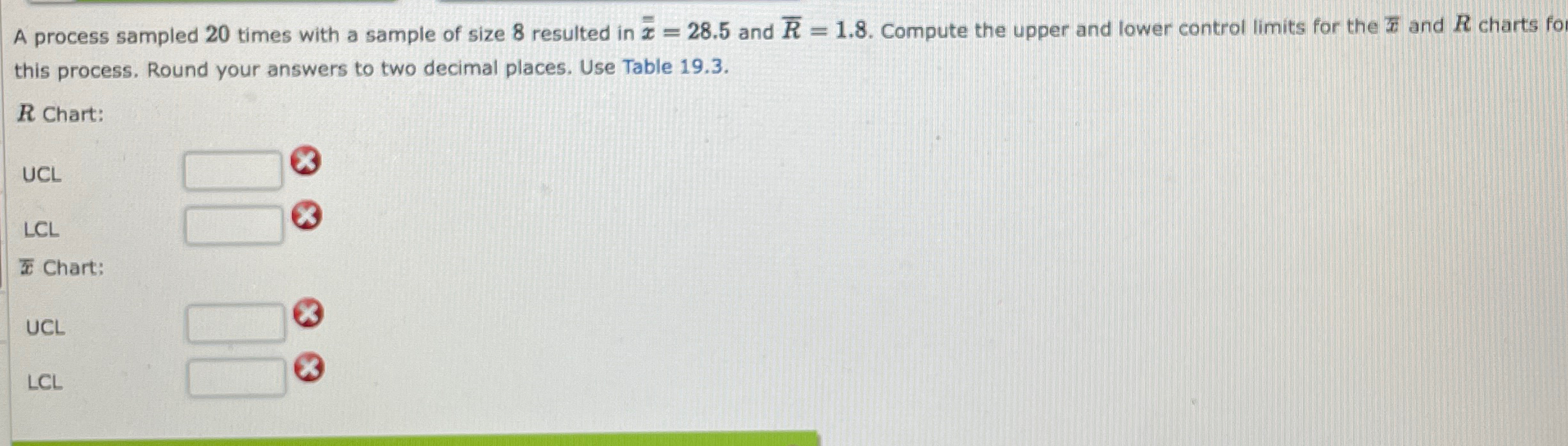  A process sampled 20 times with a sample of size 8