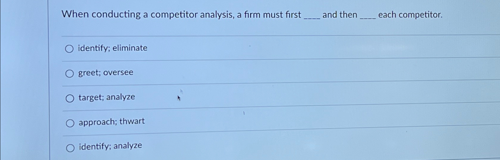  When conducting a competitor analysis, a firm must first and then
