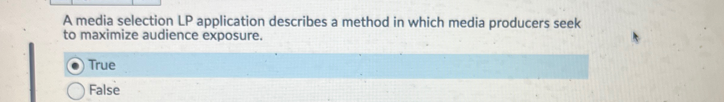  A media selection LP application describes a method in which media