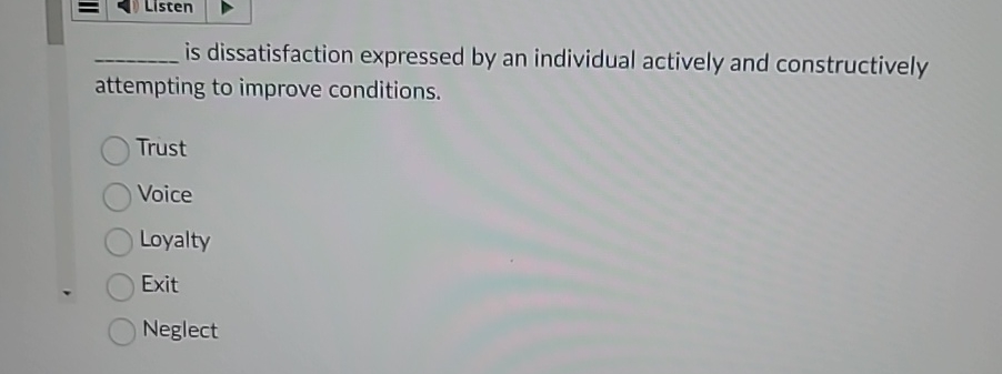  Listen is dissatisfaction expressed by an individual actively and constructively attempting