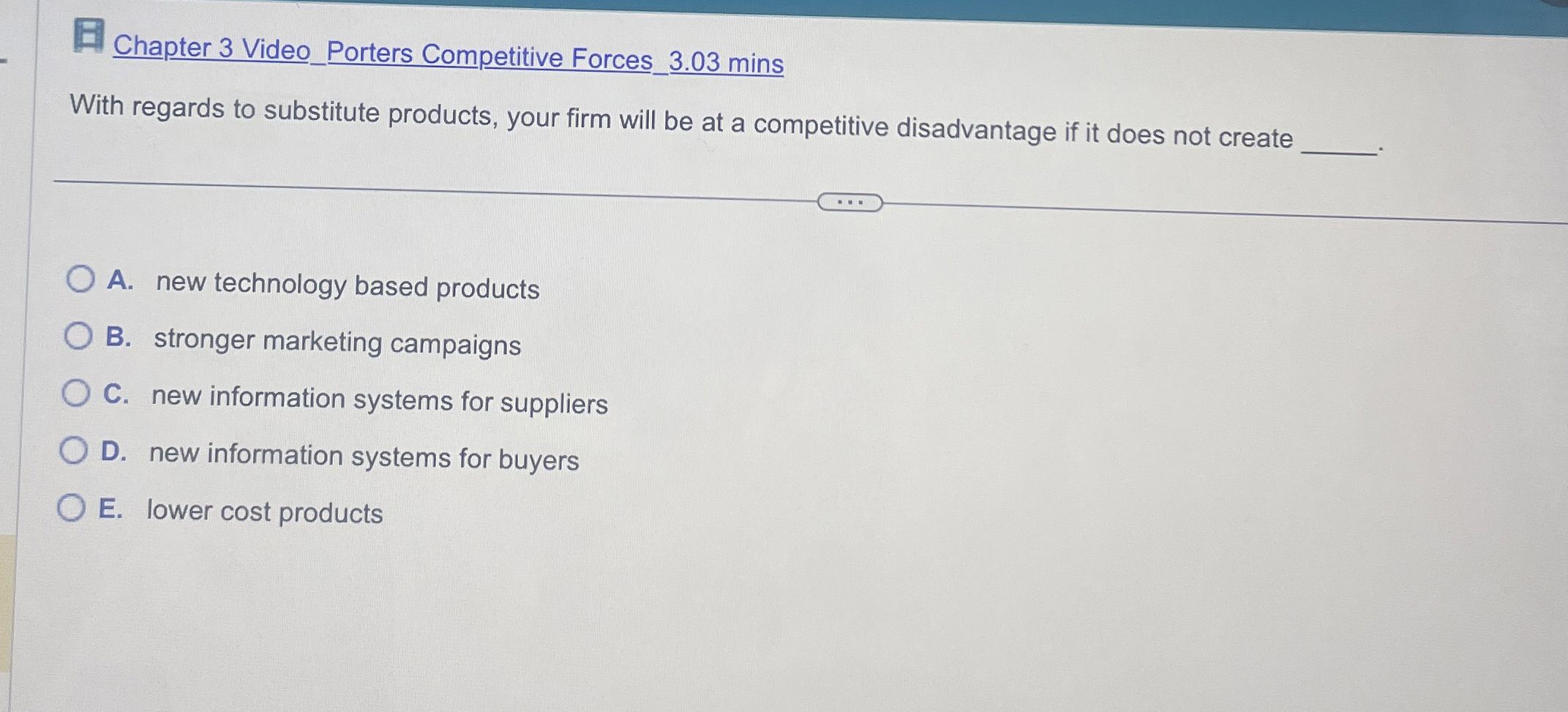  Chapter 3 Video_Porters Competitive Forces_3.03 mins With regards to substitute products,