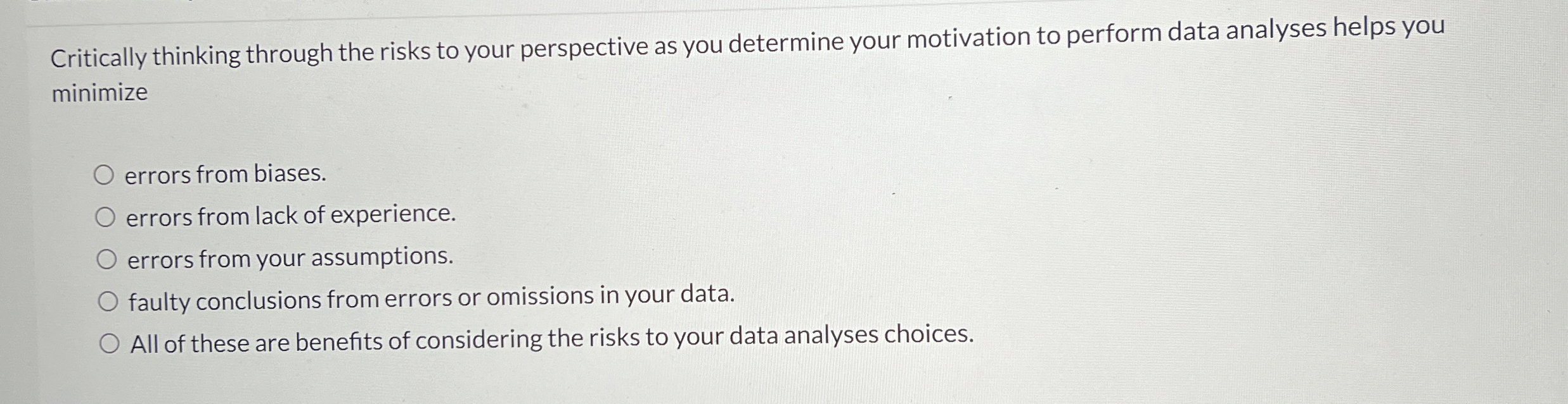  Critically thinking through the risks to your perspective as you determine