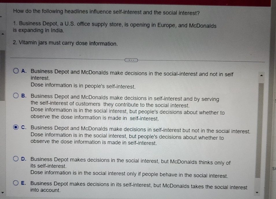  How do the following headlines influence self-interest and the social interest?